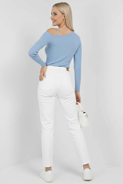 ZENGEZUR MALL Drnds One Shoulder Drawstring Blouse Blue T4328 (03459) (Size: m)