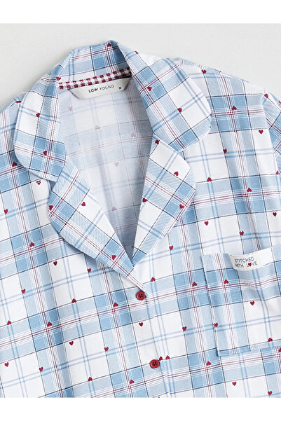 LC Waikiki LCW Young Mavi Gömlek Yaka Desenli Kadın Gecelik