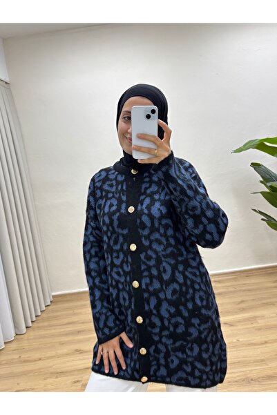 MOONSC Leopard Patterned Knitted Cardigan