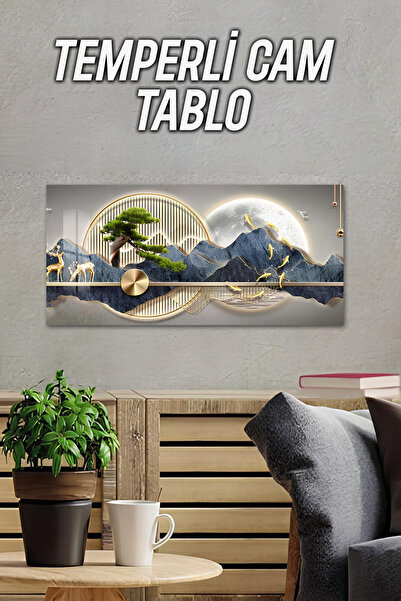 kutuTR 3D Görünümlü Temperli Cam Tablo – Dağ ve Ay Işığı Temalı UV Baskı 60x3...