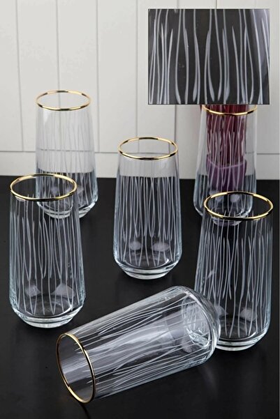 Paşabahçe Lav 6-Piece Gilded Water Glass Set