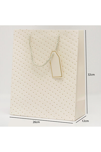Generic 12 pieces of off-white polka dot gift bags, dimensions 26×12×32