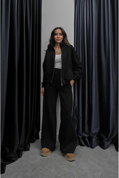 Havoş Black Fleece-Lined bomber tracksuit set