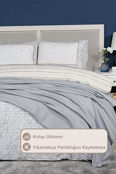 Elart Liya Duvet Cover Set Double Size Cotton 5 Pieces (200X220 cm) Gray