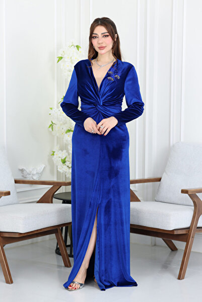modern designer فستان سهرة مخمل شتوي