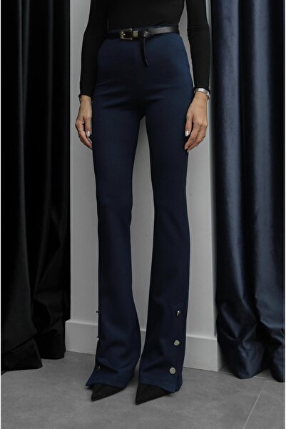 Havoş Navy Blue Leggings with Button Detail on the Leg