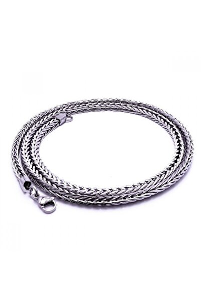 AKSESUARIM Men's Square King Bead Braided Steel Necklace 4mm