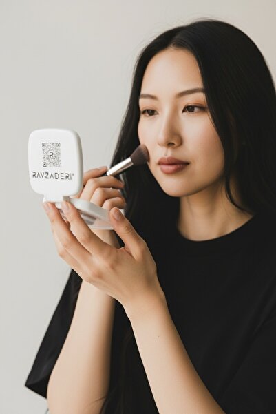 RAVZADERİ Ravza Leather Logo Pocket & Handbag Mirror-Makeup Mirror with Cover