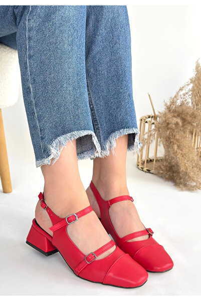 ZENGEZUR MALL Drnds Doran Red Leather Heeled Shoes (05914) (Size: 37)