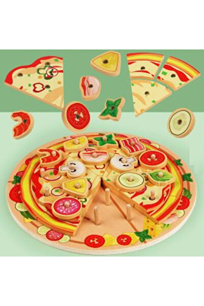 Noname Montessori Wooden Pizza with Toppings – educational role-play and moto...