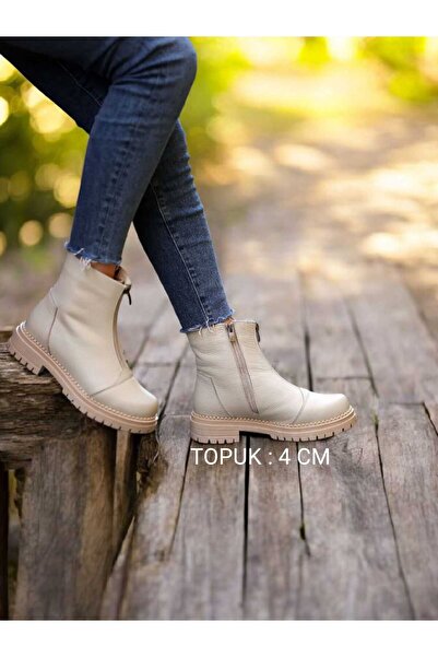 EREN SHOES BAG Braşov Genuine Leather Zipper Detailed Serrated Non-Slip Sole Women's Boots