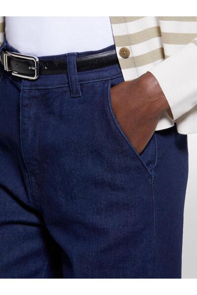 Sisley Cotton Blend Regular Waist Denim Chino Pants Women's Indigo Denim Trousers - 325P4Taylf06G