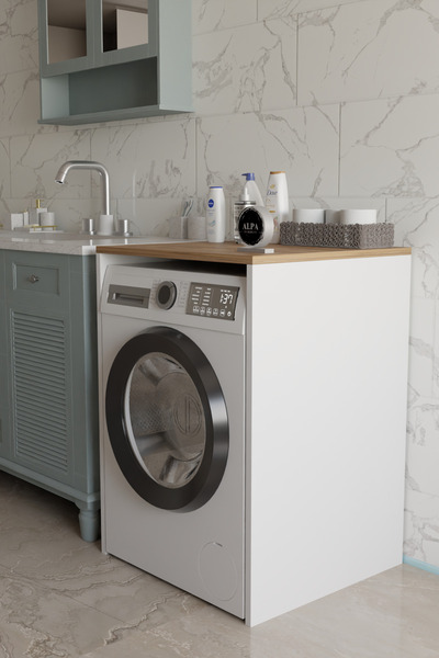 alpaevmobilya Modern Çamaşır Makinesi Kaplama Dolabı Tezgah Koruyucu Çok Amaç...