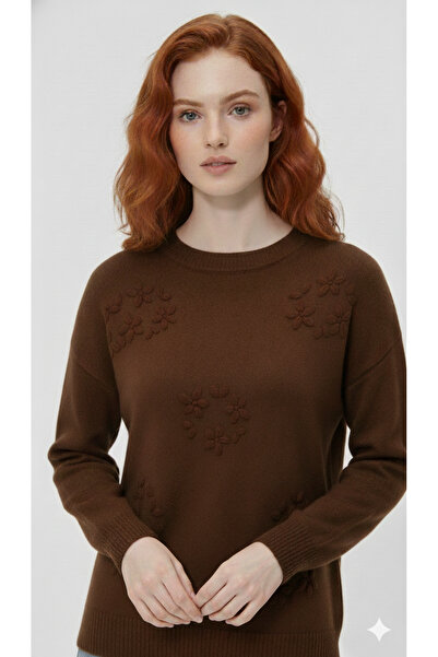 ikomteks Handcrafted Floral Embroidered Women's Knitwear Sweater