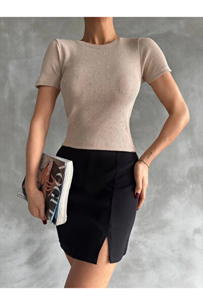 ZENGEZUR MALL Drnds Taş Printed Eyebrow Corset Blouse Beige (05815) (Size: Standard)