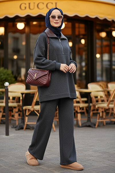 Aselim Hijap Moda Oslo Comfort Set – Thessaloniki Fabric Double Hijab Set Anthracite