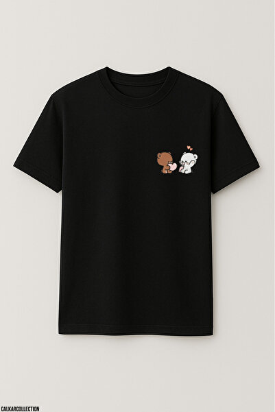 CALKARCOLLECTION تي شيرت للجنسين قصة فضفاضة تي شيرت على شكل قلب يحمل دمية دب للأزواج