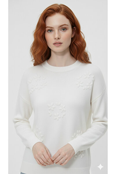 ikomteks Handcrafted Floral Embroidered Women's Knitwear Sweater