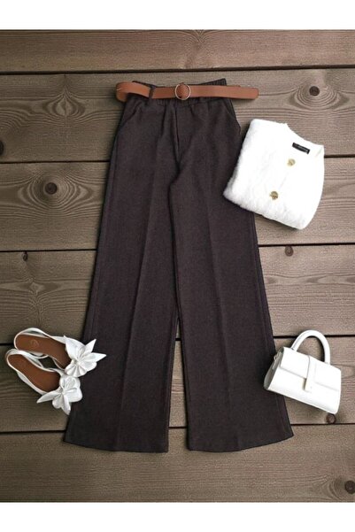 ŞAHİN TESETTÜR GİYİM DERİ KEMERLİ BELİ LASTİKLİ BALIKSIRTI PANTOLON 6084