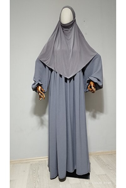 AHRAR tesettür حجاب جاهز قصير الطول من نوع ساندي سوفليه باللون الرمادي