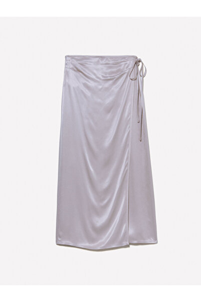 Sisley 100% Viscose Satin Midi Skirt Women's Gray Skirt - 325P42Bzl002R