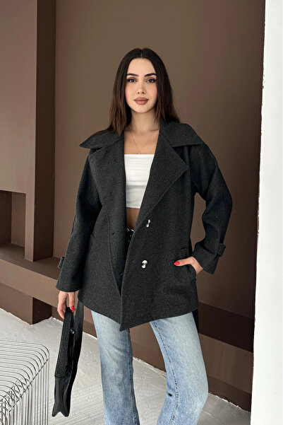 EFFEN Buttoned short cashmere coat with waist tie