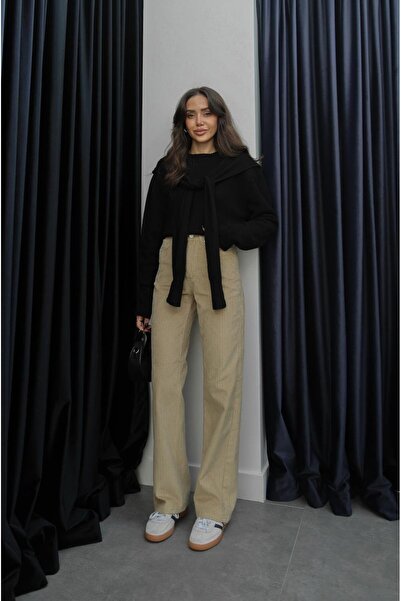 Havoş Beige Velvet Straight Pants