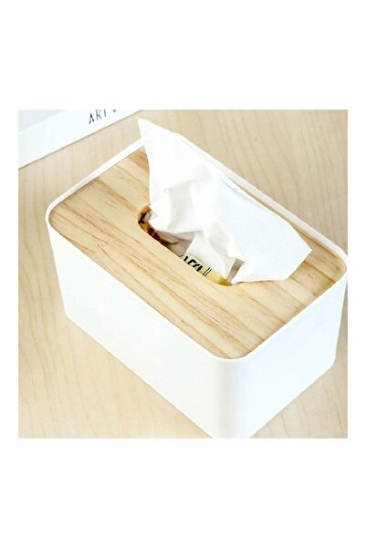 GENERIC4 حامل علبة مناديل من الخشب الصلب بني-أبيض 23 × 13 × 10 سم