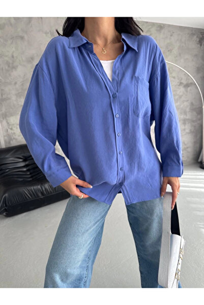 ZENGEZUR MALL Drnds Modal Oversized Pocket Shirt Blue (04723) (Size: Standard)