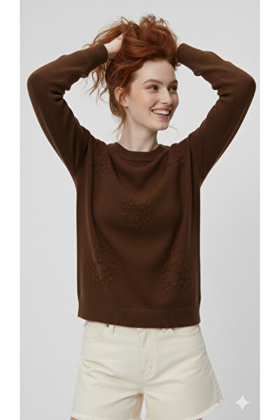 ikomteks Handcrafted Floral Embroidered Women's Knitwear Sweater