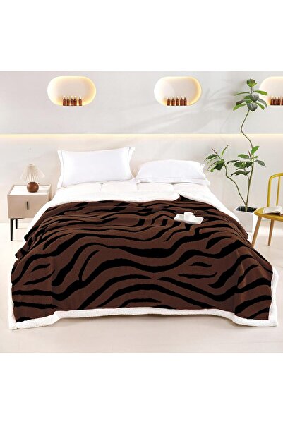 Lenjeria Familiei Tale Brown zebra pattern fur blanket 200x230 cm Soft and Warm