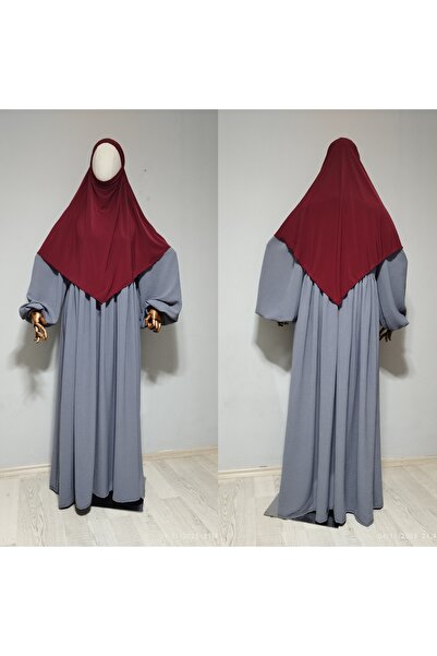 AHRAR tesettür Short Length Sandy Souffle Khimar Ready Made Hijab Scarf Burgundy