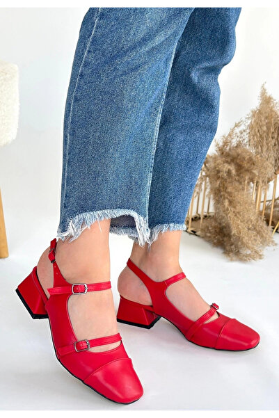 ZENGEZUR MALL Drnds Doran Red Leather Heeled Shoes (05914) (Size: 37)