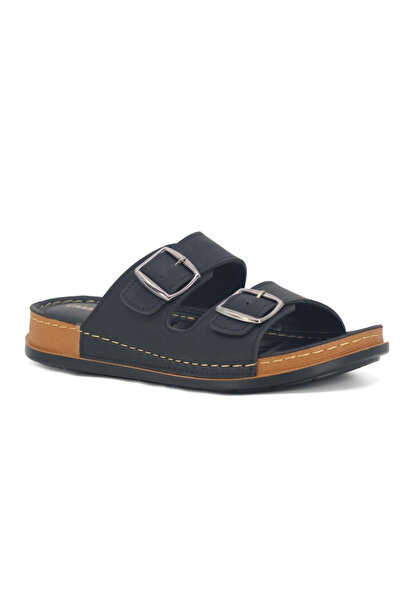 Akım Men's Double Buckle Casual Slippers Black