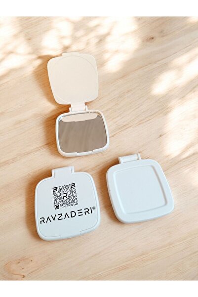 RAVZADERİ Ravza Leather Logo Pocket & Handbag Mirror-Makeup Mirror with Cover