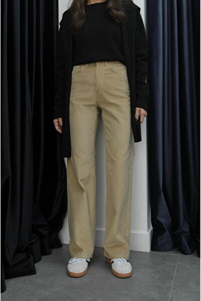 Havoş Beige Velvet Straight Pants