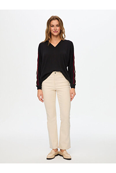 Faik Sönmez Kolları Kontrast Renk Biye Detaylı Triko Bluz W26TRB019