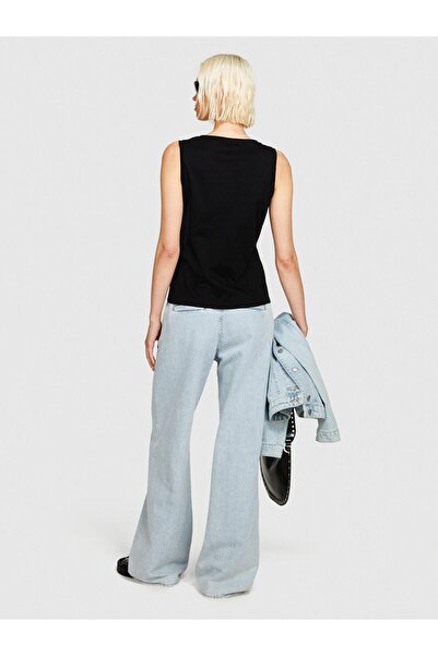 Sisley 100% Cotton Thick Strap V-Neck Tank Top Women's Black Tank Top - 324P3I1Xlh00S