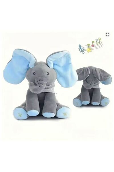 OEM Interactive Plush Elephant - Sings, Talks, Plays 'Peek-a-Boo', Moves Ears, 30 cm, Blue, 1+