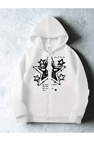 Daxia Girls - Boys Printed Transitional Hooded Zip-Up Cardigan White Color (N...