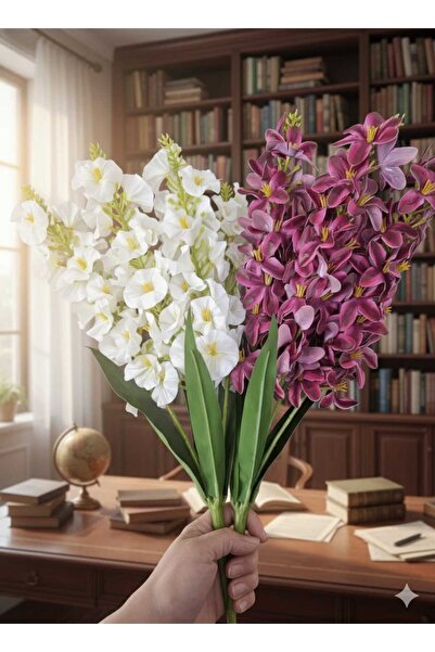 YASİMA YAPAY ISLAK 5 DALLI MOR SÜMBÜL +BEYAZ SÜMBÜL EV VAZO DEKOR SÜSÜ