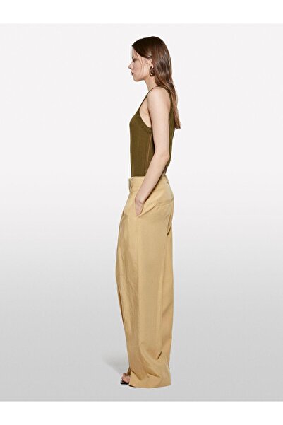 Sisley Viscose Blended Halter Neck Slim Fit Tank Top Women's Khaki Tank Top - 325P31Welh00X