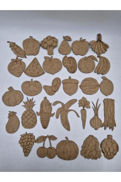 Genel Markalar 30 Adet Ahşap Meyve Sebze Boyama Seti Okul Dıy Etkinlik Aktivi...