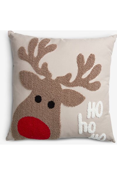 DavidaHome Christmas pillow, with reindeer and message, removable cover, 45 x 45 cm, beige