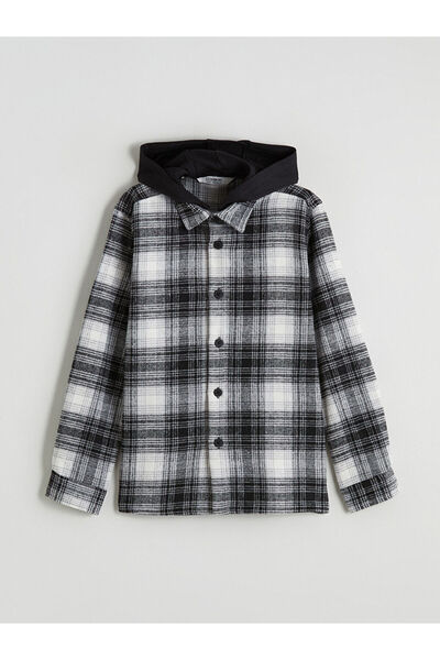 LC Waikiki Сива мъжка риза с качулка и тартан