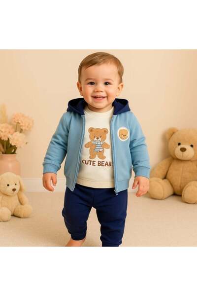 TURCIA Cute Bear Baby Set – Blouse, Sweatshirt, Pants - Blue, 18-24 months