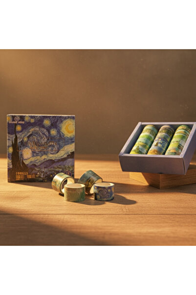 Beimo شريط لاصق منقوش من سلسلة فان جوخ، علبة تحتوي على 18 قطعة - شريط واشي