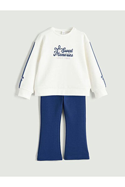 LC Waikiki Crew Neck Printed Girls' Sweatshirt and Leggings