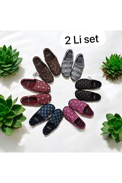 MİRAYPAZARLAMA (Set of 2) Women's Carpet Slippers Dowry Bundle Guest Carpet Slippers Mixed Colors