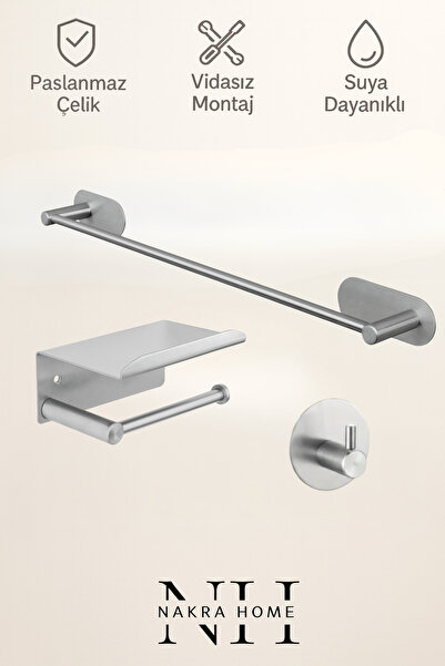 NAKRA HOME 3'lü Paslanmaz Çelik Yapışkanlı Havlu Askısı ve Tuvalet Kağıtlığı ...